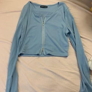 Baby Blue Zip Up Crop Top